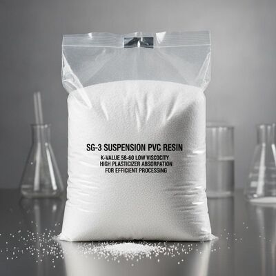 Ρητίνη PVC ανάρτησης SG-3 με τιμή Κ 58-60, χαμηλό ιξώδες και υψηλή απορρόφηση πλαστικοποιητή για προφίλ και σωλήνες PVC